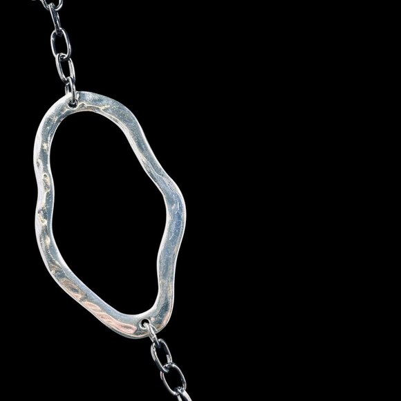 Chicos Long Silver Abstract Link Necklace Statement Chain Boho Jewelry Gift - Picture 3 of 6